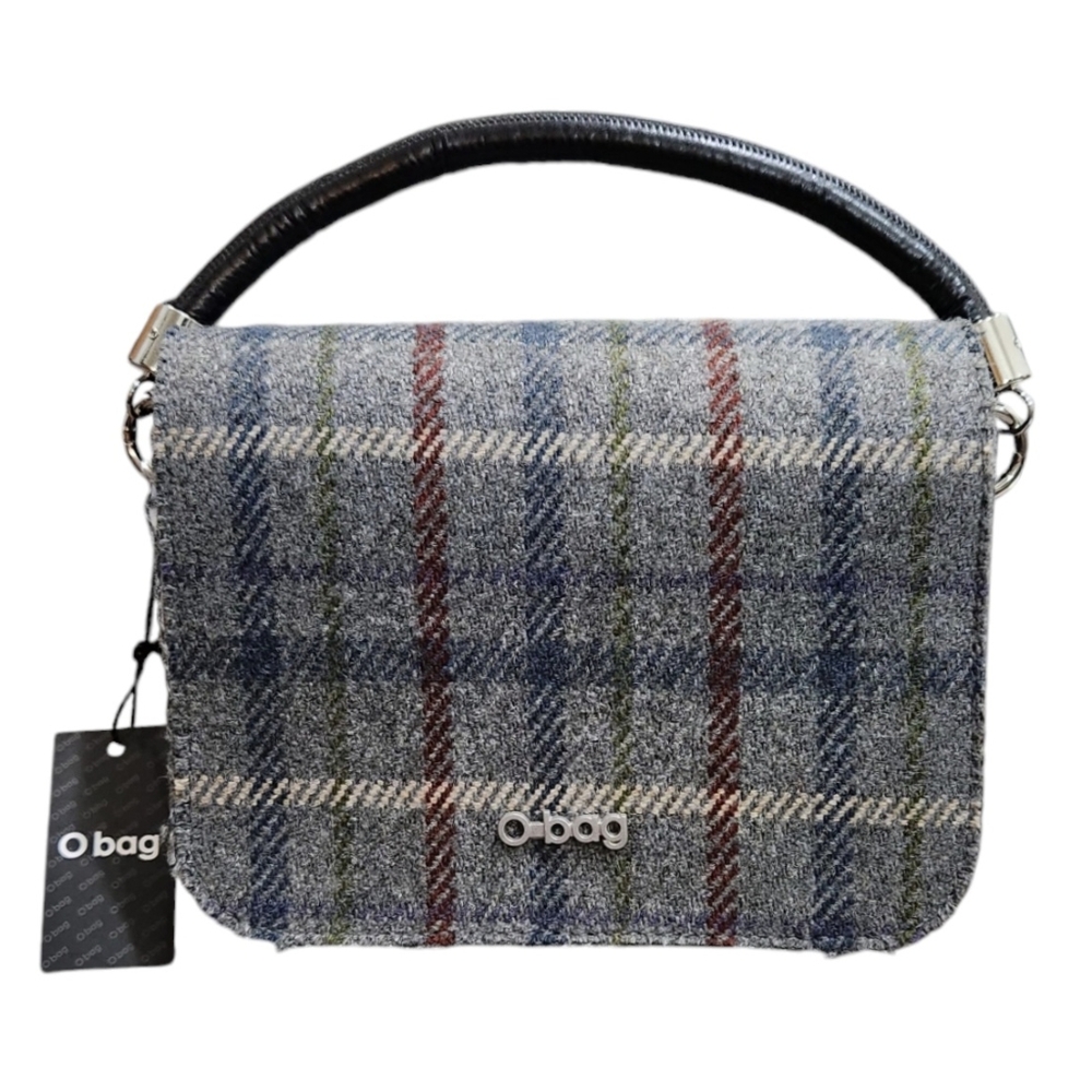 NWT O-bag Purse Gray Wool leather Mini Tote Multi-Color Made in Italy
